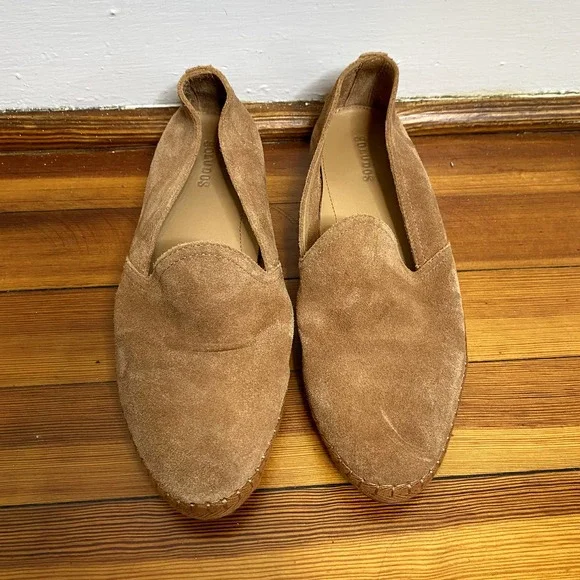 Soludos Tan Venetian Soft Cowhide Suede Slip On Round Toe Loafers - Picture 4 of 10